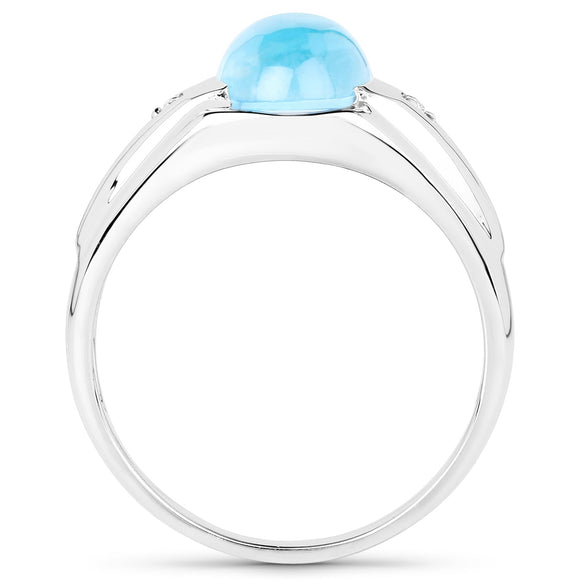 3.67 Carat Genuine Swiss Blue Topaz and White Topaz .925 Sterling Silver Ring