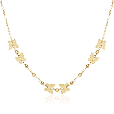 14k Yellow Gold 18 inch Necklace with Polished Butterflies and Beads