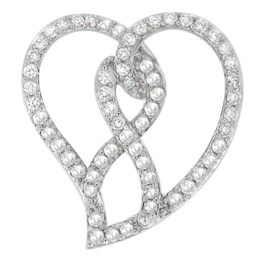14K White Gold 1.0 Cttw White Diamond Awareness Ribbon & Open Heart 18" Pendant Necklace (H-I Color, I1-I2 Clarity) - White Diamond Ribbon - 0