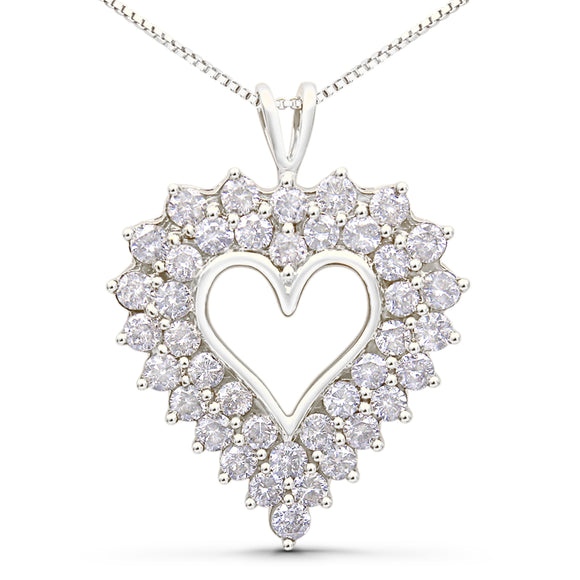 925 Sterling Silver 4.0 Cttw Diamond Two Row Open Heart 18" Pendant Necklace (I-J Color, I2-I3 Clarity)