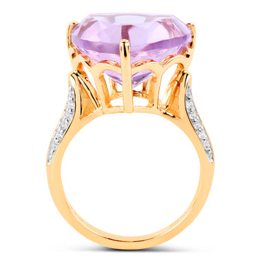 14K Yellow Gold Plated 10.44 Carat Genuine Pink Amethyst and White Topaz .925 Sterling Silver Ring - 0