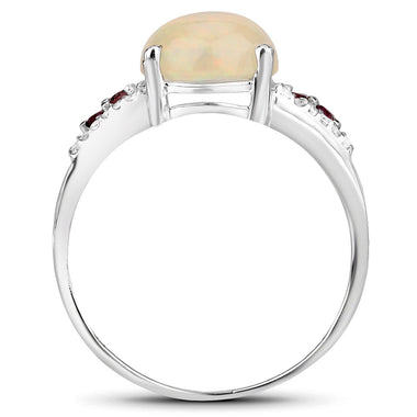 2.05 Carat Genuine Ethiopian Opal, Pink Tourmaline and White Topaz .925 Sterling Silver Ring - 0