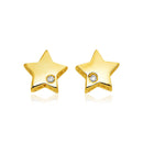 14k Yellow Gold Polished Star Earrings with Diamonds-2