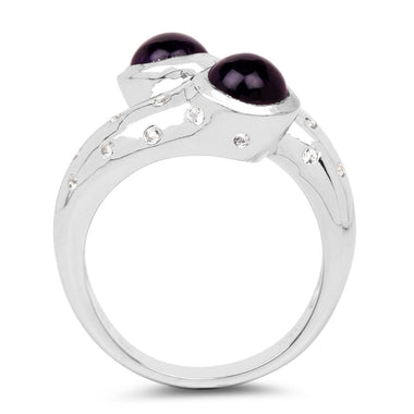 2.31 Carat Genuine Amethyst and White Topaz .925 Sterling Silver Ring - 0