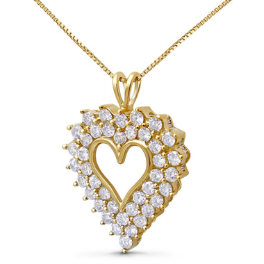 14K Yellow Gold Plated .925 Sterling Silver 4.0 Cttw Diamond Shadow Frame Heart 18" Pendant Necklace (J-K Color, I1-I2 Clarity) - 0