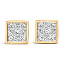 14K Yellow Gold 1.0 Cttw Princess Cut Diamond Composite Stud Earrings with Screw Backs (J-K Color, SI1-SI2 Clarity)-1