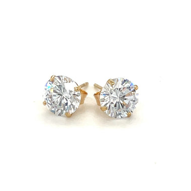 14k Yellow Gold Stud Earrings with White Hue Faceted Cubic Zirconia - 0