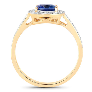 1.31 Carat Genuine Blue Sapphire and White Diamond 18K Yellow Gold Ring - 0