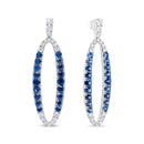 18K White Gold 1.11 Cttw Blue Round Diamond and Blue Sapphire Openwork Oval Shaped Dangle Earrings (F-G Color, VS1-VS2 Clarity)-2
