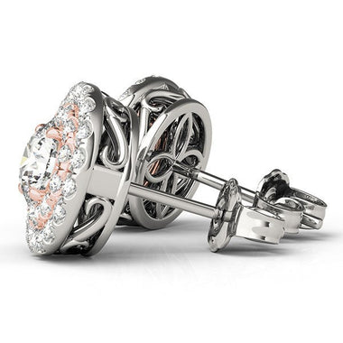 14k White and Rose Gold Round Halo Diamond Earrings (3/4 cttw) - 0