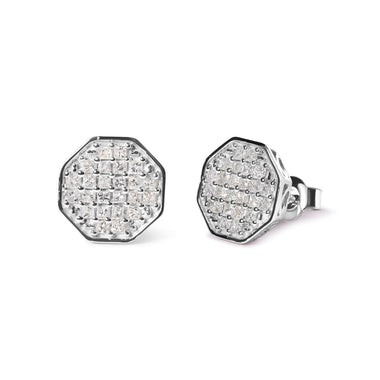 10K White Gold 7/8 Cttw Princess Diamond Composite Octagon Shaped Stud Earrings (I-J Color, I1-I2 Clarity) - 0