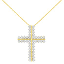 10K Yellow Gold 4.0 Cttw Diamond Two Row Cross 18" Pendant Necklace (J-K Clarity, I1-I2 Color)-5