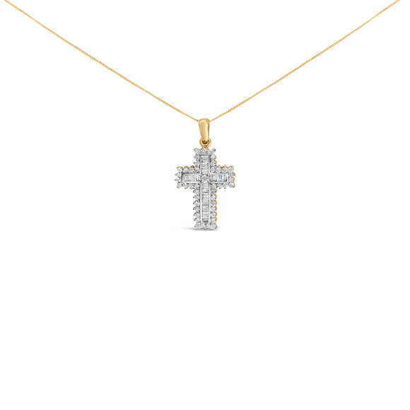 14K Yellow Gold 2.0 Cttw Multi-Row Diamond Cross Pendant Necklace