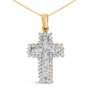 14K Yellow Gold 2.0 Cttw Multi-Row Diamond Cross Pendant Necklace-5