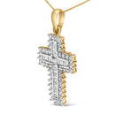 14K Yellow Gold 2.0 Cttw Multi-Row Diamond Cross Pendant Necklace-6