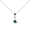 14K White Gold 1 1/2 Cttw Treated Blue and White Diamond 3-Stone 18" Pendant Necklace (Blue/H-I Color, I1-I2 Clarity)-5
