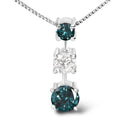 14K White Gold 1 1/2 Cttw Treated Blue and White Diamond 3-Stone 18" Pendant Necklace (Blue/H-I Color, I1-I2 Clarity)-6