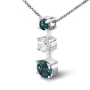 14K White Gold 1 1/2 Cttw Treated Blue and White Diamond 3-Stone 18" Pendant Necklace (Blue/H-I Color, I1-I2 Clarity)-7