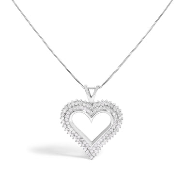 .925 Sterling Silver 1.00 Cttw Diamond Heart 18" Pendant Necklace (I-J Color, I2-I3 Clarity)