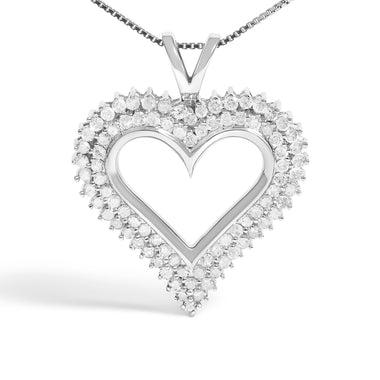 .925 Sterling Silver 1.00 Cttw Diamond Heart 18" Pendant Necklace (I-J Color, I2-I3 Clarity) - 0