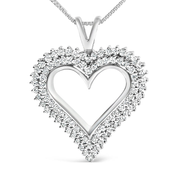 .925 Sterling Silver 1.00 Cttw Lab-Grown Diamond Open Heart Pendant Necklace (F-G Color, VS1-VS2 Clarity) - 18" Inches