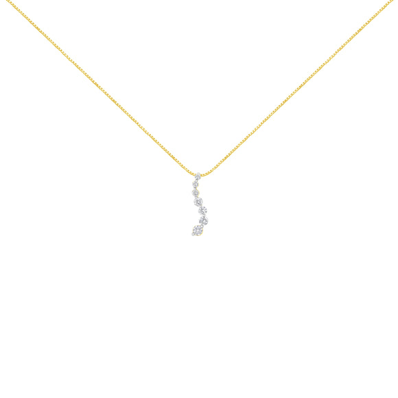 AGS Certified 14K Yellow Gold 2.0 Cttw Baguette and Brilliant Round-Cut Diamond Journey 18" Pendant Necklace (F-G Color, I1-I2 Clarity)