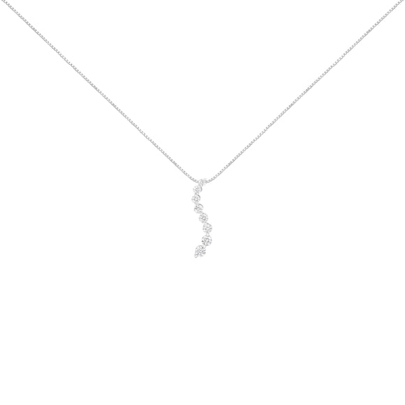 14K White Gold 3.0 Cttw Round-Brilliant & Baguette Cut Diamond S Shaped Graduated 18" Pendant Necklace (I-J Color, I2-I3 Clarity)