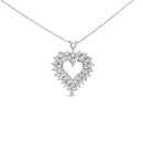 925 Sterling Silver 4.0 Cttw Diamond Two Row Open Heart 18" Pendant Necklace (I-J Color, I2-I3 Clarity)-4