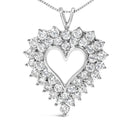 925 Sterling Silver 4.0 Cttw Diamond Two Row Open Heart 18" Pendant Necklace (I-J Color, I2-I3 Clarity)-5