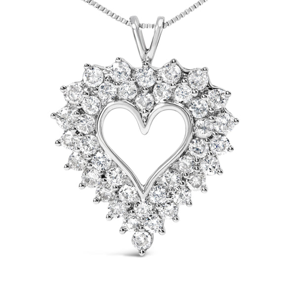 925 Sterling Silver 4.0 Cttw Diamond Two Row Open Heart 18" Pendant Necklace (I-J Color, I2-I3 Clarity)