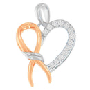 Two-Toned .925 Sterling Silver 1/5 cttw Round Cut Diamond Ribbon Heart Accent Pendant Necklace (H-I, I2-I3)-4
