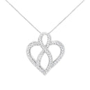 14K White Gold 1/4 cttw Round Cut Diamond Heart and Ribbon Center Pendant Necklace (H-I, I1-I2)-4
