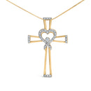 14K Yellow Gold Plated .925 Sterling Silver 1/6 Cttw Diamond Interlocking Heart and Ribbon Cross Pendant Necklace (H-I Color, I2-I3 Clarity) - 18" Inches-5
