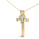 14K Yellow Gold Plated .925 Sterling Silver 1/6 Cttw Diamond Interlocking Heart and Ribbon Cross Pendant Necklace (H-I Color, I2-I3 Clarity) - 18" Inches-6