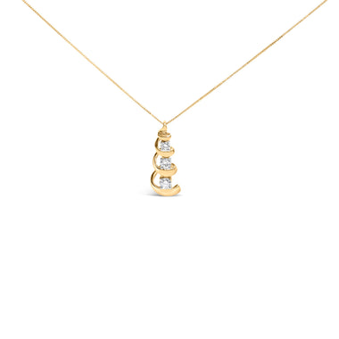 10k Yellow Gold 1/4 Cttw Diamond 3 Stone Swirl and Drop Pendant Necklace - 0