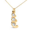 10k Yellow Gold 1/4 Cttw Diamond 3 Stone Swirl and Drop Pendant Necklace-3