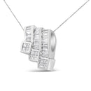 14K White Gold 1 1/2 Cttw Invisible Set Princess and Channel Set Baguette-cut Diamond Triple Curve Pendant Necklace (G-H Color, SI1-SI2 Clarity) - NO CHAIN INCLUDED-2