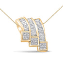 14K White Gold 1 1/2 Cttw Invisible Set Princess and Channel Set Baguette-cut Diamond Triple Curve Pendant Necklace (G-H Color, SI1-SI2 Clarity) - NO CHAIN INCLUDED-4