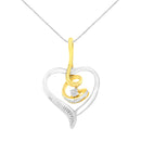 Espira 10K Two-Tone Yellow & White Gold .03 Cttw Diamond-Accented Round-Cut Diamond Swirl Open Heart 18" Pendant Necklace (I-J Color, I2-I3 Clarity)-4