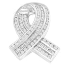 14K White Gold 2 5/8 Cttw Channel Set Round and Baguette Diamond Awareness Ribbon Pendant (H-I Color, I1-I2 Clarity) - Chain Not Included-6