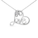.925 Sterling Silver 1/6 Cttw Round Brilliant-Cut Diamond Accented Open Heart with Love 18" Pendant Necklace (H-I Color, I1-I2 Clarity)-5