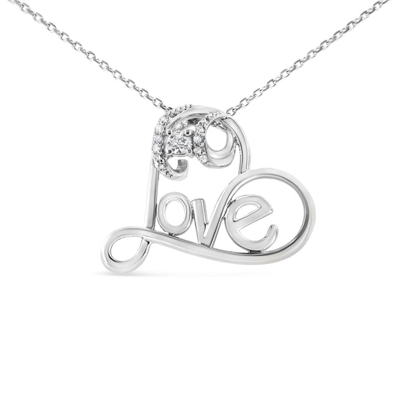 .925 Sterling Silver 1/6 Cttw Round Brilliant-Cut Diamond Accented Open Heart with Love 18" Pendant Necklace (H-I Color, I1-I2 Clarity)