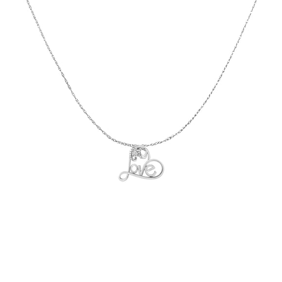 .925 Sterling Silver 1/6 Cttw Round Brilliant-Cut Diamond Accented Open Heart with Love 18" Pendant Necklace (H-I Color, I1-I2 Clarity)