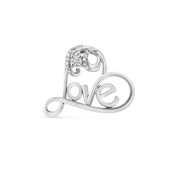 .925 Sterling Silver 1/6 Cttw Round Brilliant-Cut Diamond Accented Open Heart with Love 18" Pendant Necklace (H-I Color, I1-I2 Clarity)
