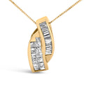 14k Yellow Gold 1 1/3 Cttw Princess and Baguette-cut Diamond Double Curved Pendant Necklace (H-I Color ,VS1-VS2 Clarity) - NO CHAIN INCLUDED-2