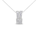 14K White Gold 1 5/8 cttw Princess and Baguette Cut Diamond Heart Ribbon Pendant Necklace (G-H, VS1-VS2)-7
