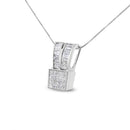 14K White Gold 1 5/8 cttw Princess and Baguette Cut Diamond Heart Ribbon Pendant Necklace (G-H, VS1-VS2)-8