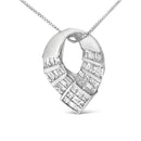 14k White Gold 1 5/8 Cttw Invisible Set Princess and Channel Set Baguette Diamond Curved Oval Shape Pendant Necklace (G-H Color, VS2-SI1 Clarity)-2