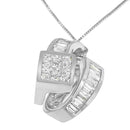 14K White Gold 2 cttw Princess and Baguette Cut Diamond Double Loop Pendant Necklace (G-H, VS1-VS2)-9