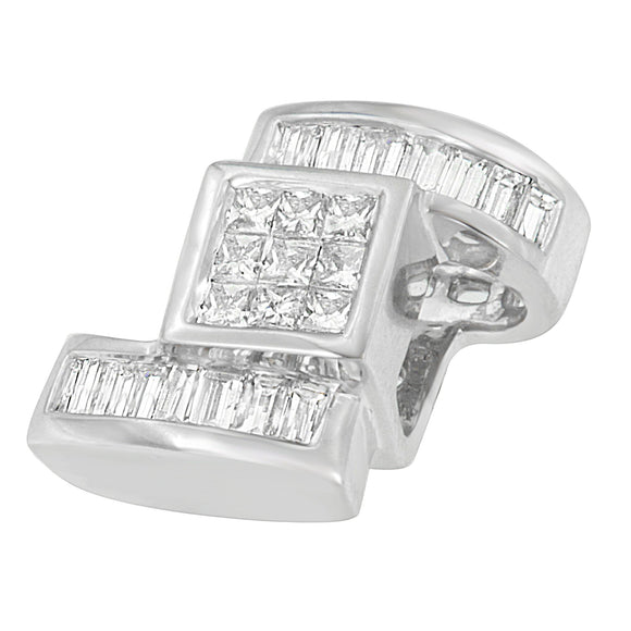 14K White Gold 1 2/5 cttw Princess and Baguette Cut Diamond Zig Zag Pendant Necklace (H-I, SI1-SI2)